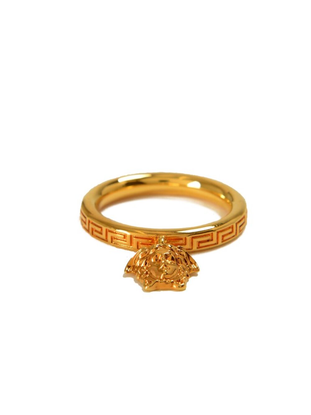 Versace Gold Color Metal Medusa Head Logo Ring Italy Sz 19